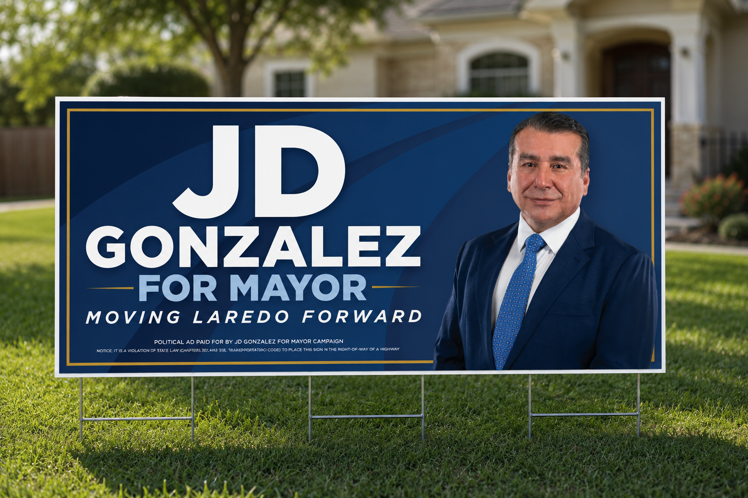 Moving Laredo Forward campaign yard sign on a front lawn